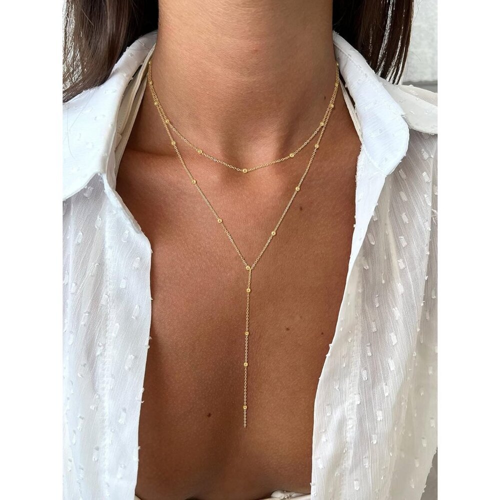 Women's Dainty Long Necklace 14k Gold Plated/Silver Y-Shaped Pendant Trendy - Picture 2 of 7